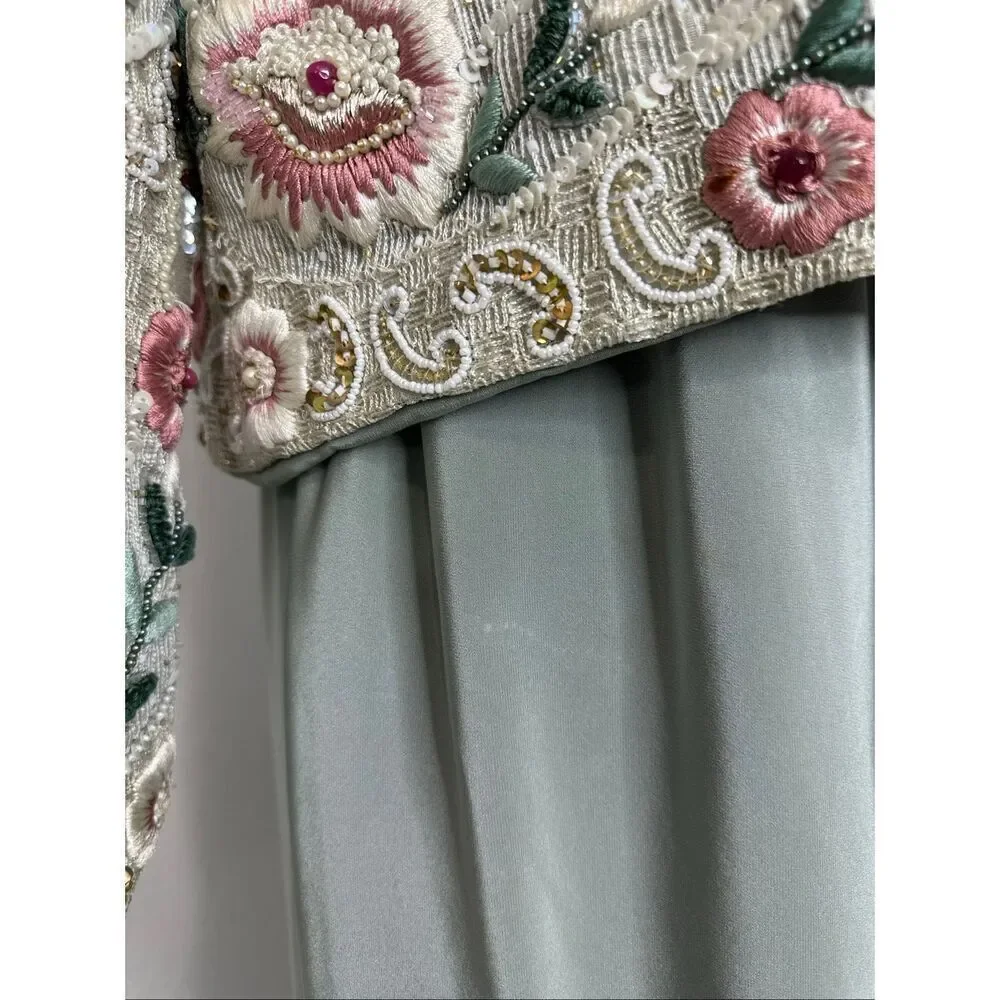 Vintage Richilene Beaded Jacket Silk Slip Dress Set Embroidered Formal XS/ S
